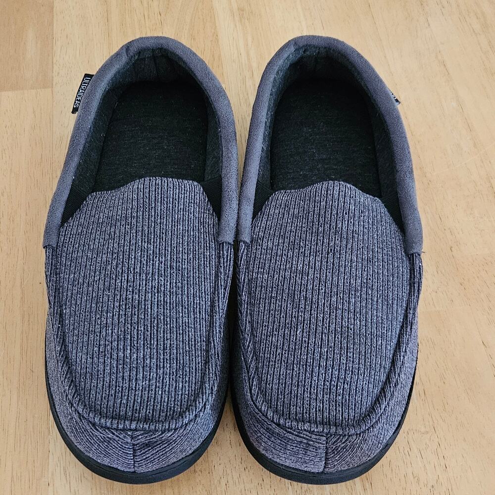 ULTRAIDEAS Mens sz 11.5 Moc-Toe Slippers Loafer House Shoes Indoor Charcoal Grey